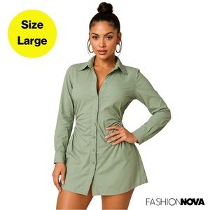 2/for $20 🪩 FASHION NOVA Sage Green Button-Up Shirt Dress 🌿 (Large)